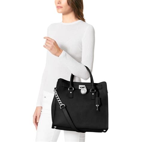 michael kors hamilton black saffiano leather large satchel|Michael Kors saffiano tote large.